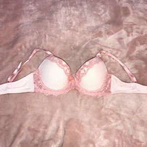 pink and white striped bra w/ lace